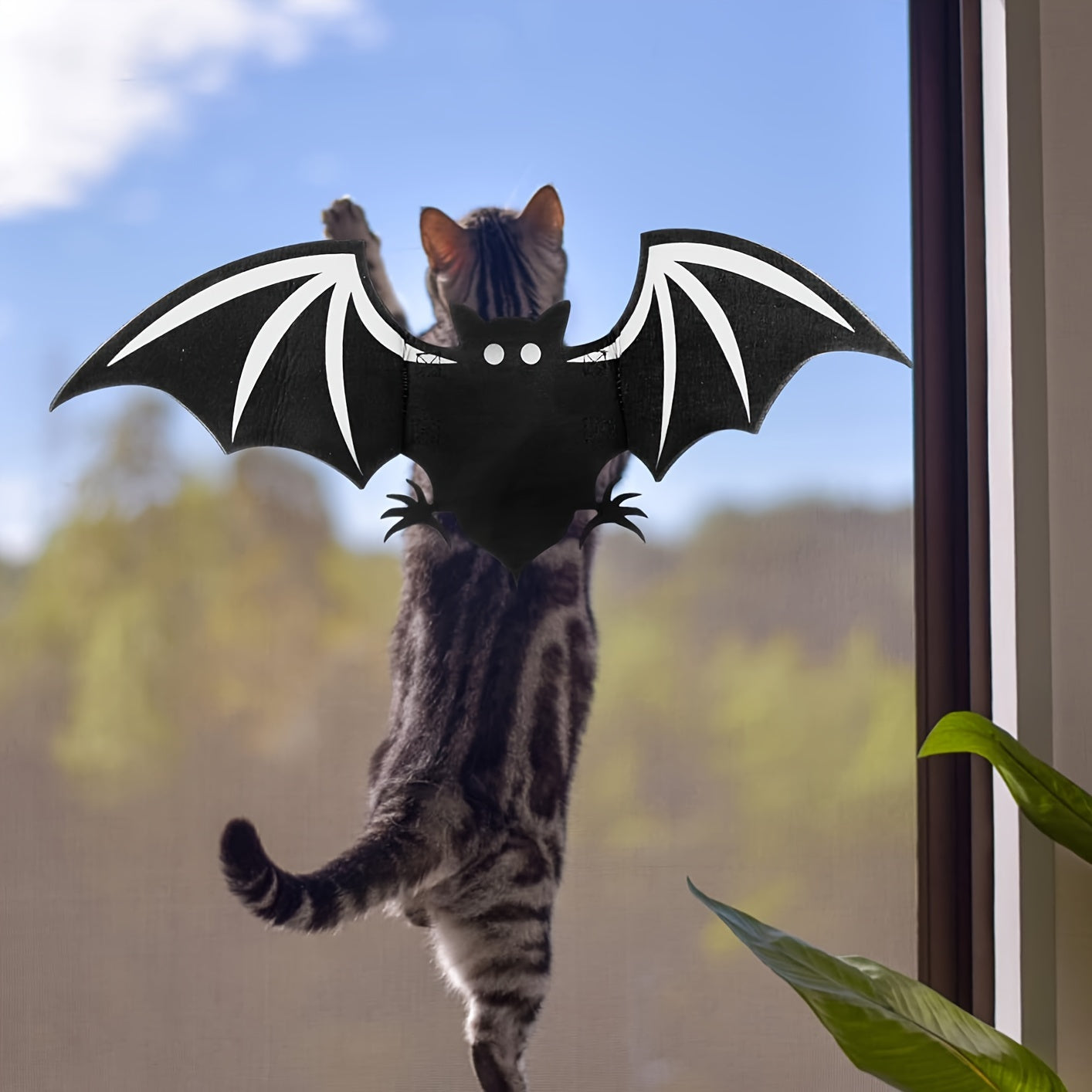Pet Halloween Costume, Black Devil Bat, Adjustable Cat & Dog Outfit with White Wings & Eyes Print, Bat Wings, Claws, Cute Felt Fabric with Hook Closure, for Trick-or-Treat, Easter, Photo, Pet Role Play Party, Masquerade Ball