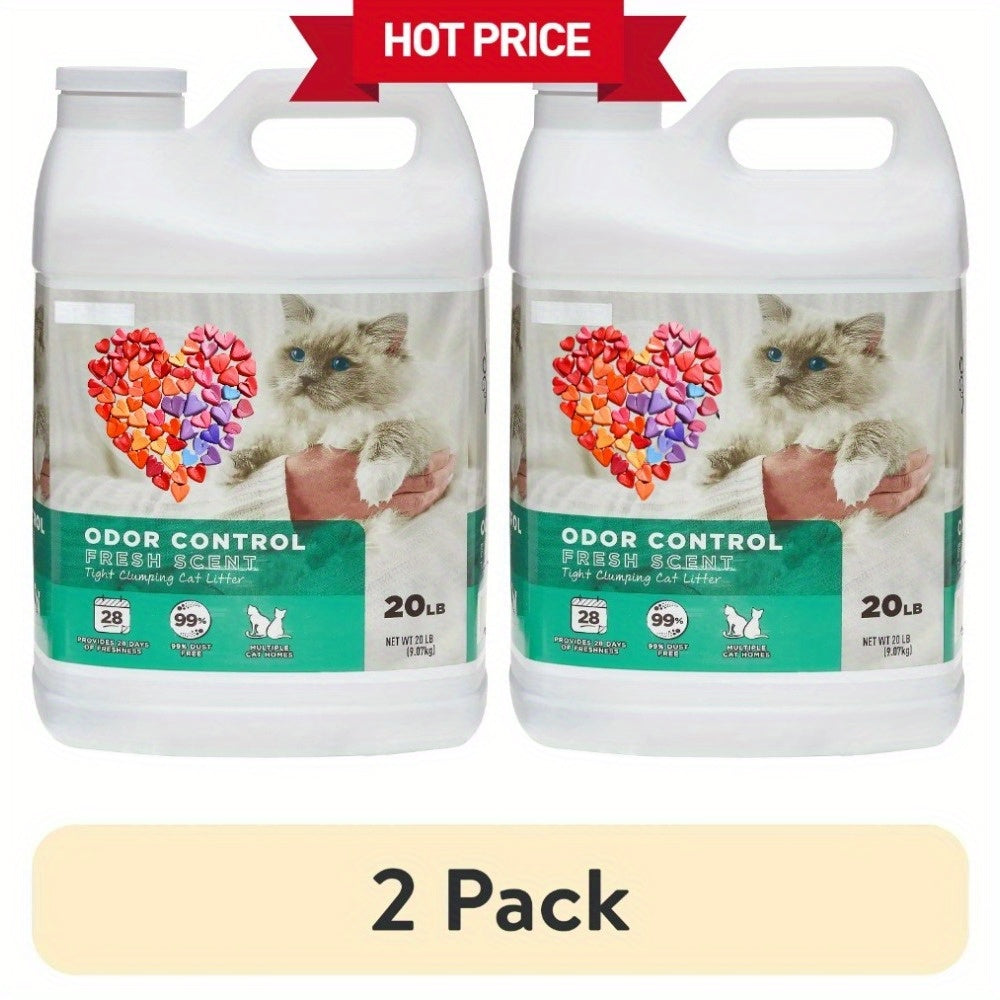 2-Pack Special Kitty Scoopable Tight Clumping Cat Litter, 20 lb Each - 99% Dust-Free, Long-Lasting Fresh-Scented Odor Control with 20% More Clumping Power, Includes Handle & See-Through Window, Recyclable Plastic, Great for M
