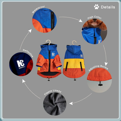 Colorful Waterproof Pet Jacket for Medium/Large Dogs - Durable 100% Polyester, Easy-Zip Closure with Hood, "MB" Design - Ideal for Outdoor Adventures, Dog Raincoat Waterproof