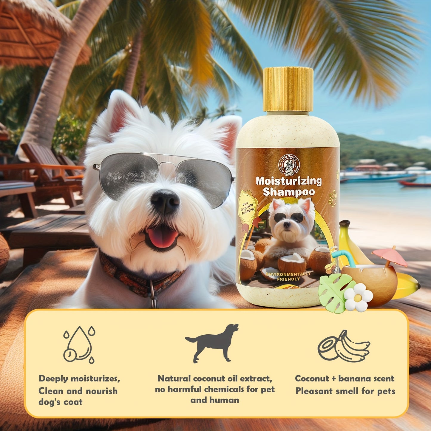 2pcs Pet Grooming Kit: Gentle Formula Shampoo & Conditioner For Dogs - Softens Fur, Cleanses & Cares, Nourishing Coconut Pet Care 3-in-1 Shampoo - Deep Cleans, Moisturizes, Itchy Skin Relief, Glossy Coat - Gentle & Safe For C