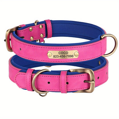 [Custom Dog Collar] Soft Padded Custom Engraved Dog Collar with ID Nameplate - Adjustable Pet Collars for Small to Large Dogs - Solid Pattern, Durable Material, Personalized