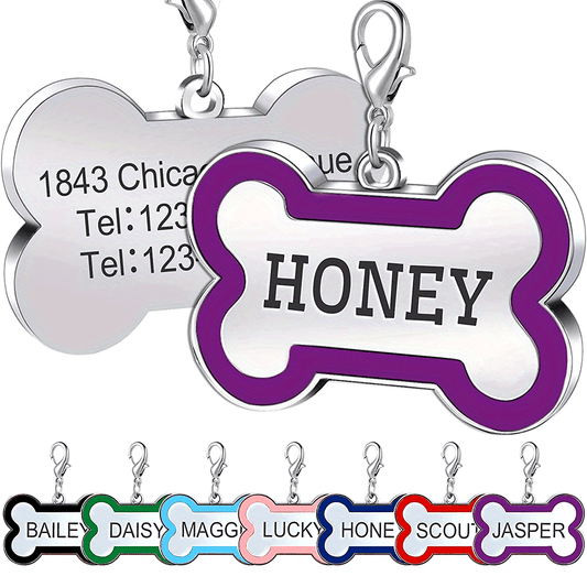 Custom Engraved Dog Tag for Pets - Personalized Zinc Alloy Bone-Shaped ID Tag with Slide-On Chain - Durable & Stylish Pet Name Tag for Dogs, Dog Tags Personalized Pets