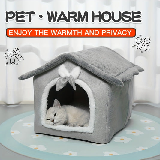 Warm Plush House Shaped Cat Kennel Cat Cave Bed With Anti-skid Bottom, Comfortable Pet Sleeping Bed For Indoor Cats And Small Medium Dogs