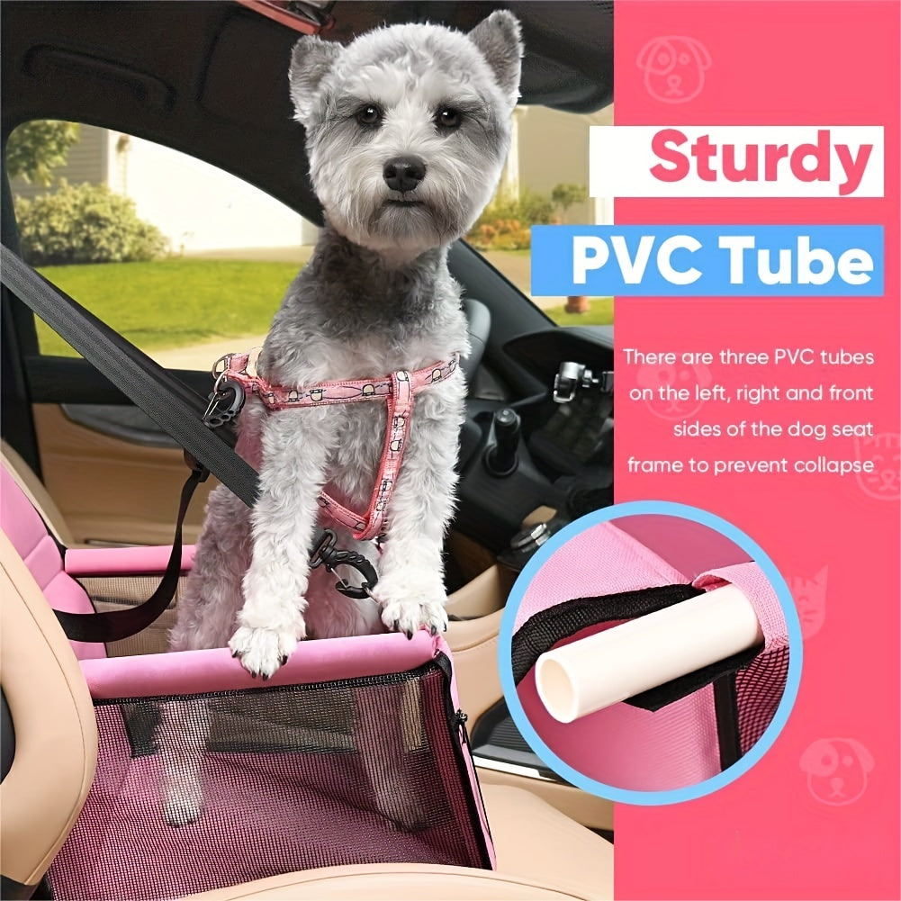 Pet Car Booster Seat For Dog Cat Portable And Breathable Bag With Seat Belt Dog Carrier Safety Stable For Travel Look Out With Clip On Leash With PVC Tube Christmas Gift