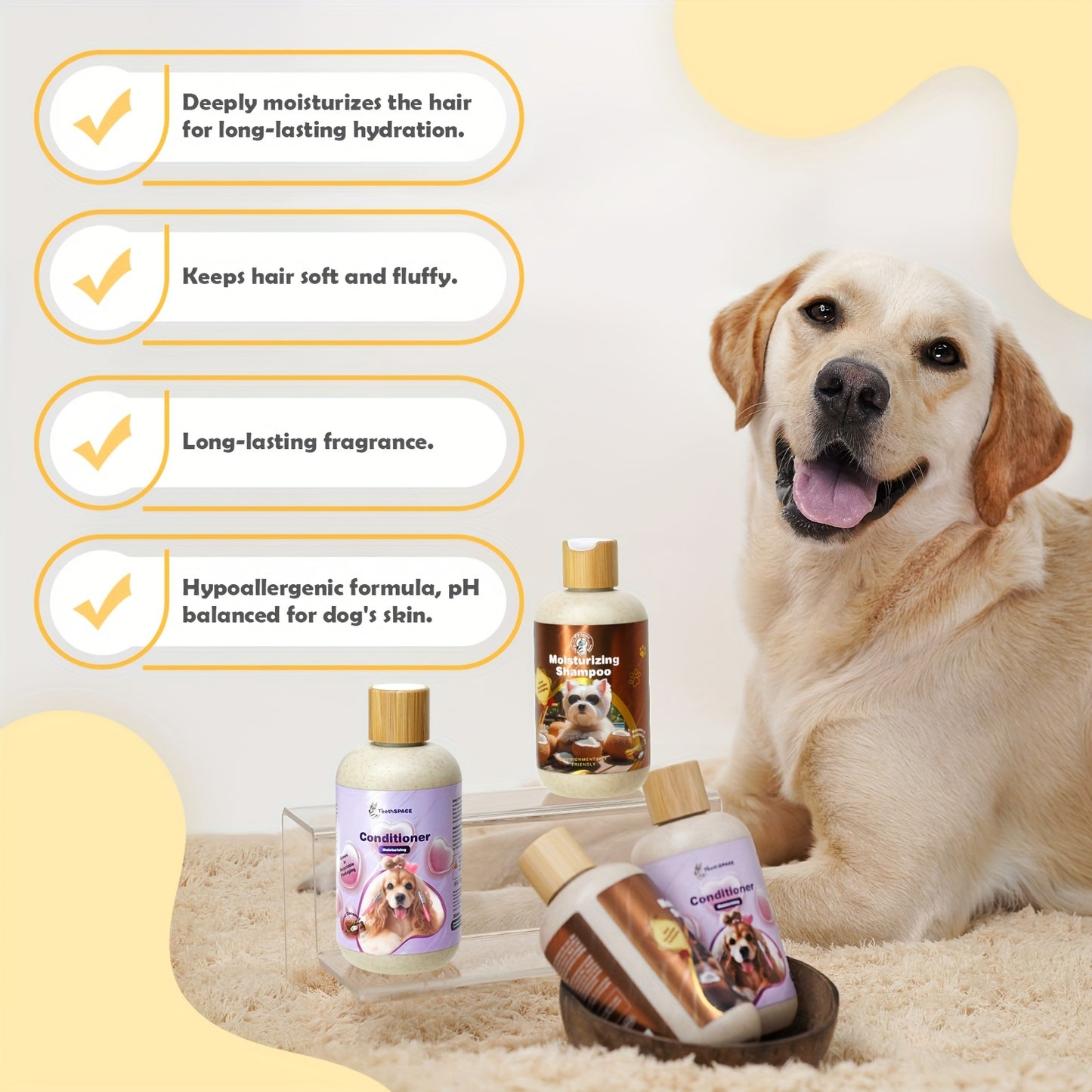 2pcs Pet Grooming Kit: Gentle Formula Shampoo & Conditioner For Dogs - Softens Fur, Cleanses & Cares, Nourishing Coconut Pet Care 3-in-1 Shampoo - Deep Cleans, Moisturizes, Itchy Skin Relief, Glossy Coat - Gentle & Safe For C