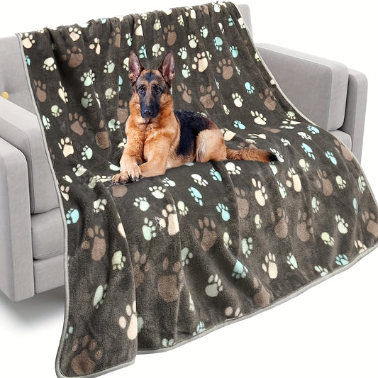 1pc Washable Flannel Paw Print Dog Blanket, Soft Pet Mat Cover for Dog Nest Cage Bed