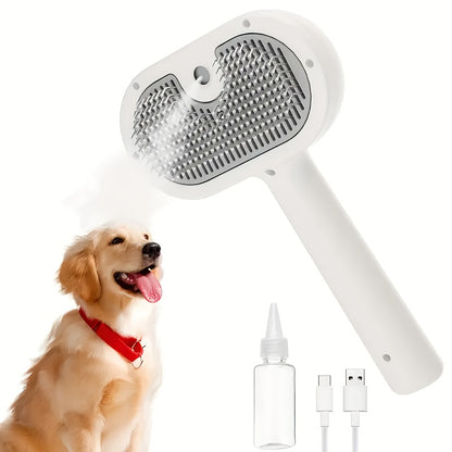 4-in-1 Cat Steam Brush with Self-Cleaning, Antistatic Shedding Spray Comb, Hair Removal, Massage Atomized Steam Beauty Brush for Dogs and Cats - Water Spray Demisting, Pet Care, White Professional Version, Cloud Pet Care