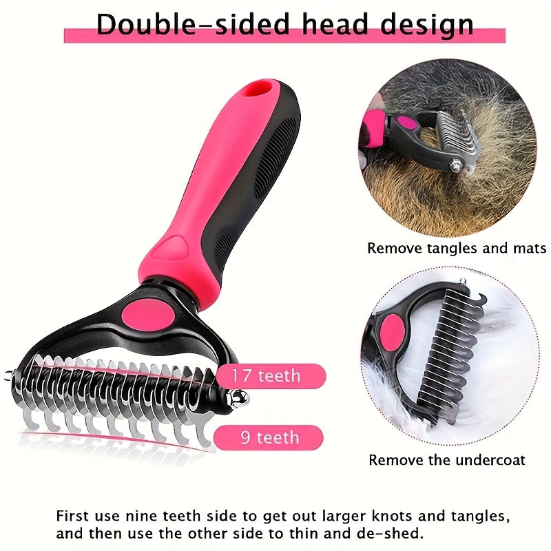 1pc Double-Sided Pet Slicker Brush - Dematting Comb for Shedding Dogs - Stainless Steel Dog Hair Remover with Ergonomic Handle for Easy Grooming and Pet Care