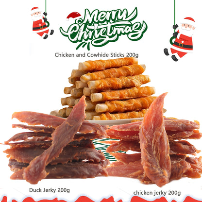 Set of Three (3*200G) 600G/21.1Oz Duck Jerky And Chicken And Cowhide Sticks, Along with Duck Jerky Dog Treats Suitable for Small, Medium, And Large Dogs. These Chewy Snacks Are Easy to Digest, Long-Lasting Dog Chews, Perfect