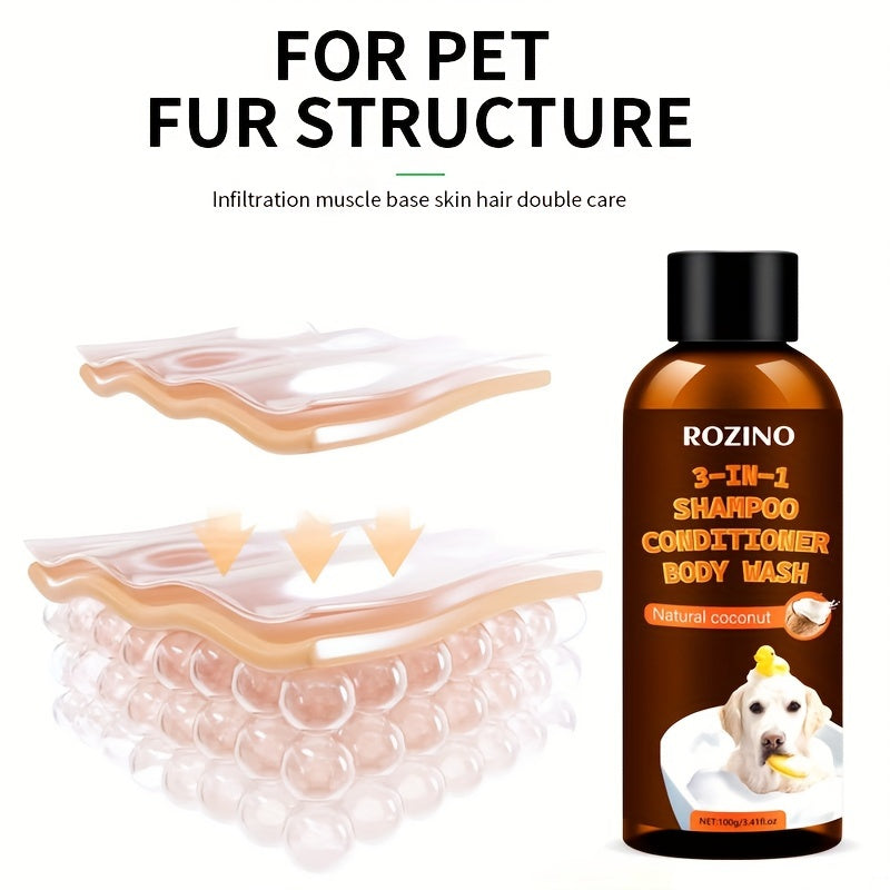 ROZINO Coconut Essence 3-in-1 Pet Shampoo & Conditioner Body Wash - Gentle Cleansing, Soothing Skin Care for Dogs and Cats, Natural Formula with Coconut Milk Extract, Safe for All Breeds, Pet Grooming Essentials | Coconut Sce