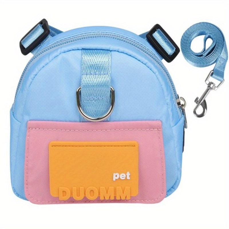 Colorful Nylon Pet Harness with Leash & Backpack - Cartoon School Bag Design for Dogs, Machine Washable, Ideal for Outdoor Adventures