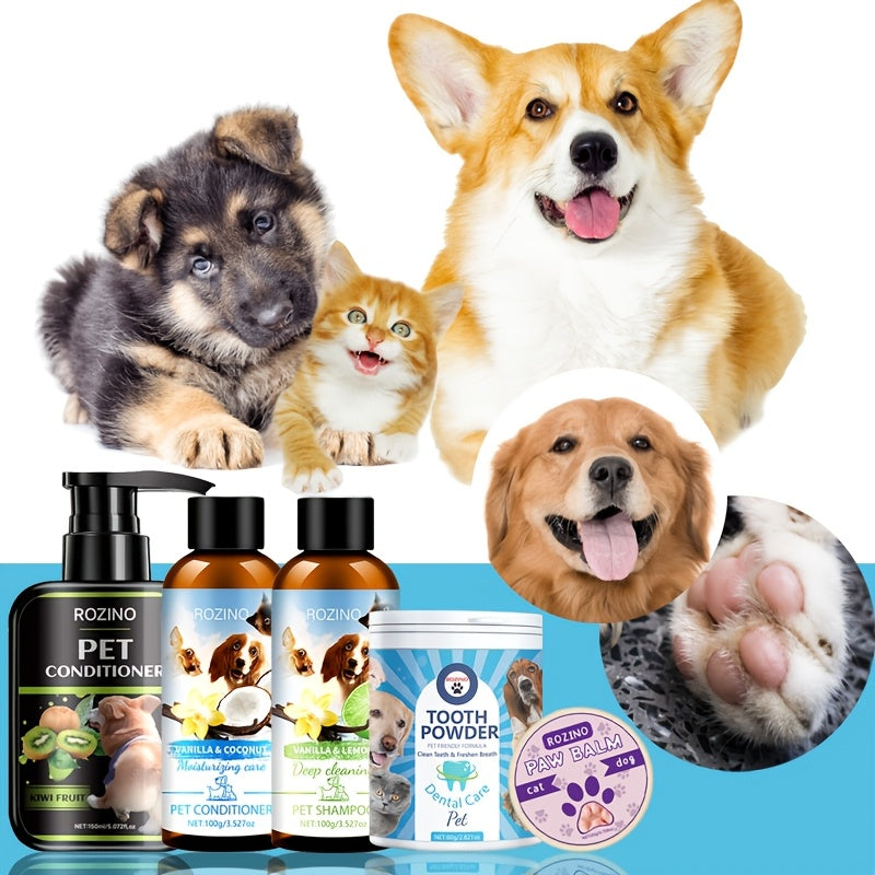 5pcs Pet Care Gift Pack, Shampoo And Conditioner, Nose Cream, Tooth Powder, Etc., Gentle Cleaning, No Odor