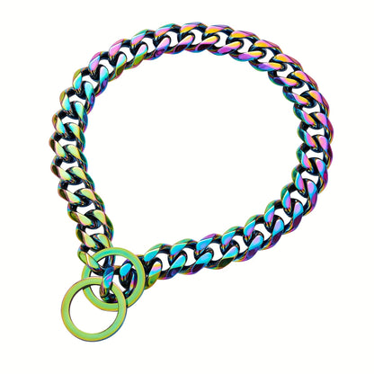 Titanium Steel Stainless Steel P Chain Colorful Cuban Chain Pet Dog Chain Heavy Duty Anti Slip Dog Collar