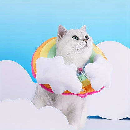 Zeze Cat Plush Rainbow Shape Soft Elizabethan Adjustable Collar For Cat Wound Healing Protective, Pet Elizabethan Collar For Cats, Mini Dogs And Rabbit