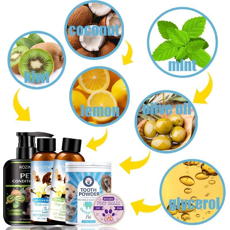 5pcs Pet Care Gift Pack, Shampoo And Conditioner, Nose Cream, Tooth Powder, Etc., Gentle Cleaning, No Odor