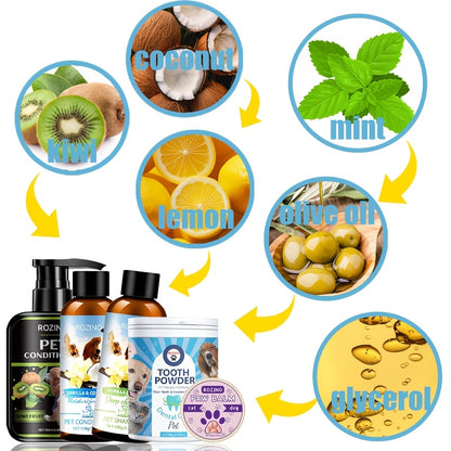 5pcs Pet Care Gift Pack, Shampoo And Conditioner, Nose Cream, Tooth Powder, Etc., Gentle Cleaning, No Odor