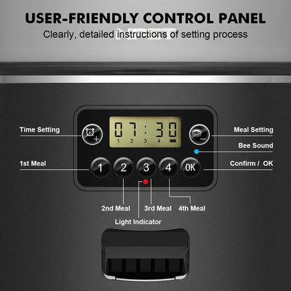 NPET 4L 140.8OZ Automatic Pet Feeder Tailored Healthy Meals Dispenses 1-9 Portions with Accurate Control 4L Large Capacity Available in Button And APP Versions
