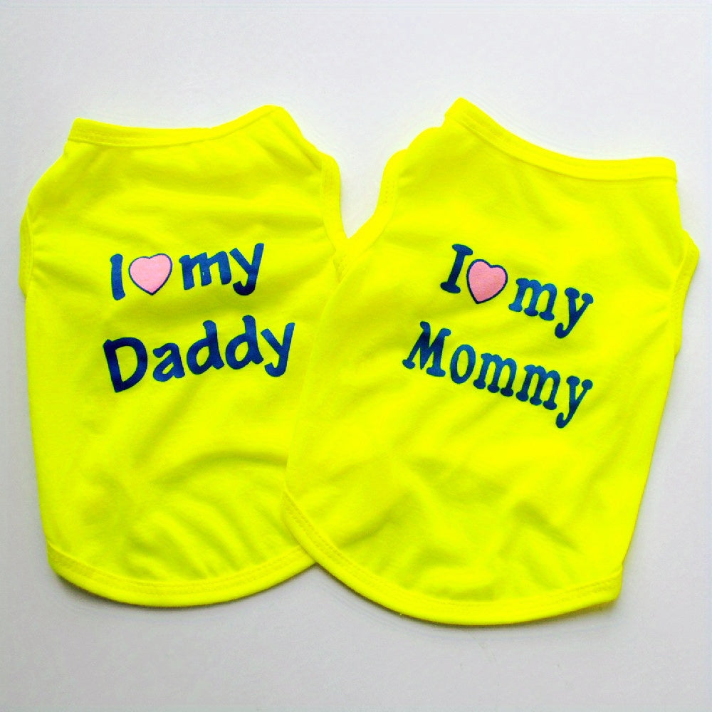 1pc Breathable Pet Vest for Summer Parties - Adorable 'I Love My Daddy/Mommy' Graphic Design for Dogs and Cats