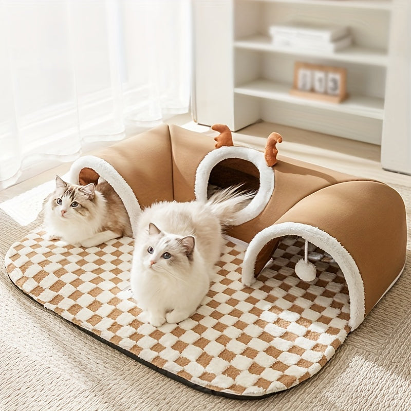 Cat Tunnel Cat Nest Small Pet Tunnel Small Pet Nest Elk Pet Nest Hide and Seek Toy Cat Tunnel Play Sleep Integrated Bear Shaped Tunnel Cat Nest Pet Nest Warm Nest Rabbit Hamster Tunnel Nest