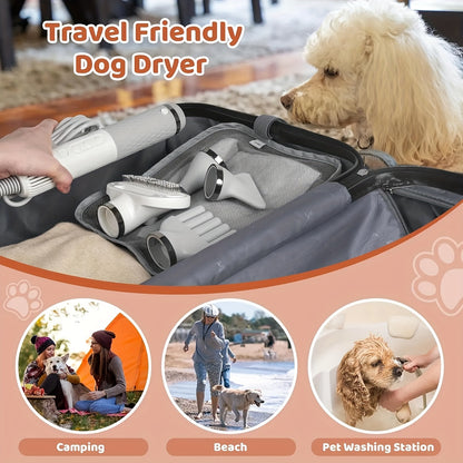 5-in-1 Portable Handheld Dog Hair Dryer - Advanced Smart Temperature Adjustment, Detachable Grooming Brush, Pet Washing Station, Travel-Friendly Design, Compact and Lightweight for Easy Use - Perfect for Home and Travel Pet C