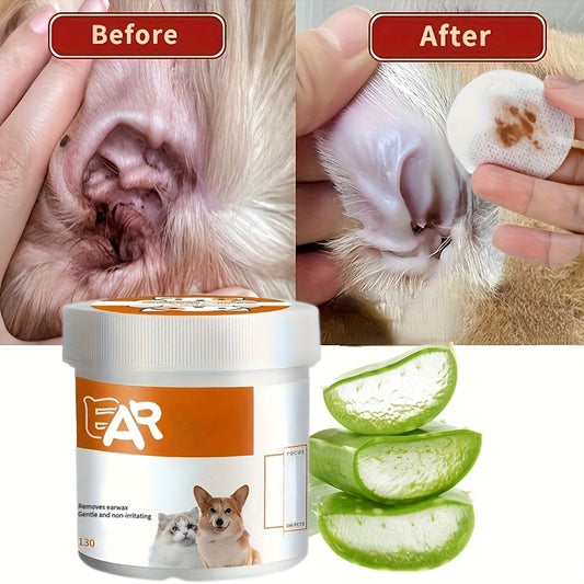 130pcs Pet Cleaning Wipes for Cats & Dogs - Gentle Eye & Ear Care, Removes Tear Stains & Earwax, Safe for All Breeds, Easy to Use, Promotes Healthy Light, Pet Grooming Essentials, Pet Grooming Supplies, Sleek Packaging, Durab