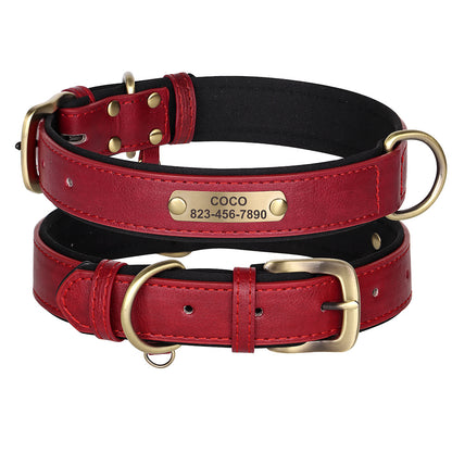 [Custom Dog Collar] Soft Padded Custom Engraved Dog Collar with ID Nameplate - Adjustable Pet Collars for Small to Large Dogs - Solid Pattern, Durable Material, Personalized