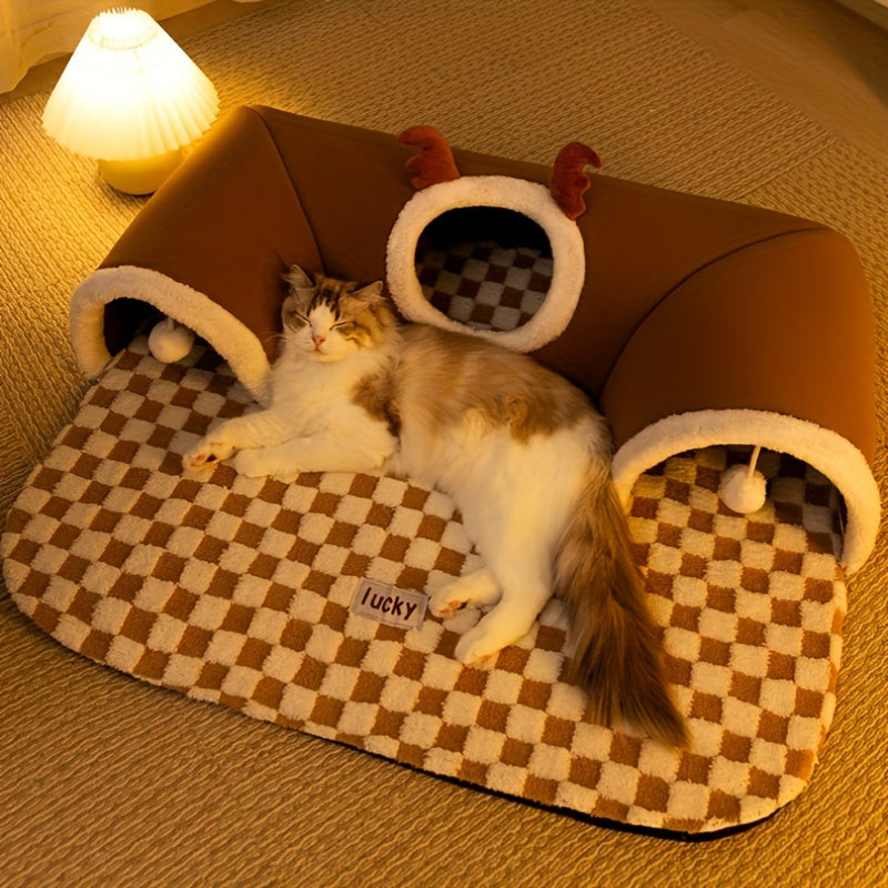 Cat Tunnel Cat Nest Small Pet Tunnel Small Pet Nest Elk Pet Nest Hide and Seek Toy Cat Tunnel Play Sleep Integrated Bear Shaped Tunnel Cat Nest Pet Nest Warm Nest Rabbit Hamster Tunnel Nest