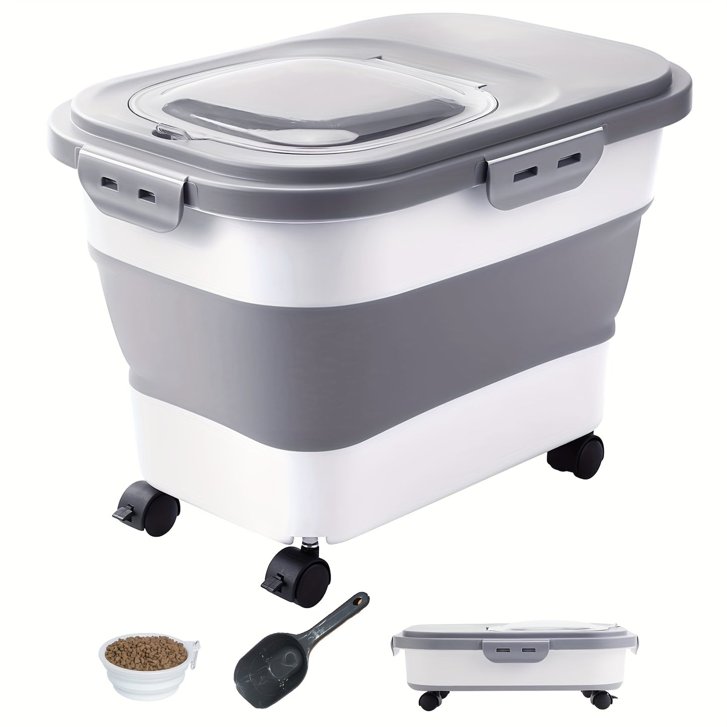 [Collapsible Pet Food Container Wheels] 20lbs Collapsible Dog Food Storage Container with Airtight Lid, Wheels, Scoop - Rectangular PP Pet Treat Container for Dry Food, Suitable for Dogs, Cats & Small Pets, Pet Snacks, Other