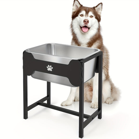 Upgraded Heavy-Duty Elevated Large Dog Water & Bowl - 3.6 Gallon Stainless Steel Feeding Station with Low-Slung Neck, Sturdy Metal Frame for Mastiff, German Shepherd,, Newfie - Indoor/Outdoor Use, Design, Water Bowls For Larg