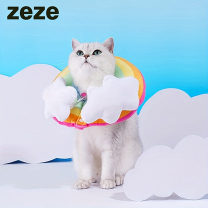 Zeze Cat Plush Rainbow Shape Soft Elizabethan Adjustable Collar For Cat Wound Healing Protective, Pet Elizabethan Collar For Cats, Mini Dogs And Rabbit