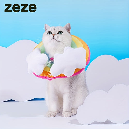 Zeze Cat Plush Rainbow Shape Soft Elizabethan Adjustable Collar For Cat Wound Healing Protective, Pet Elizabethan Collar For Cats, Mini Dogs And Rabbit