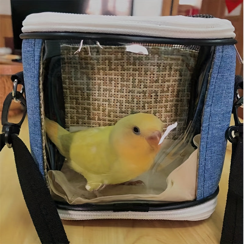 Portable Pet Bird Carrier Bag for Parrots - Durable Oxford Fabric, Transparent & Blue with Zip Closure and Handle, Ideal for Outdoor Training and Travel, Parrot Accessories