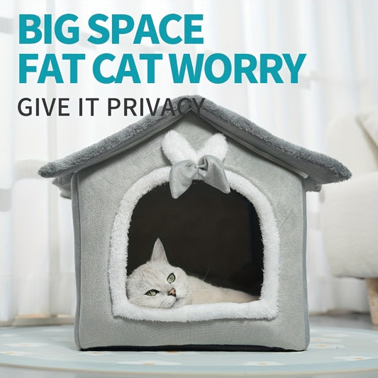 Warm Plush House Shaped Cat Kennel Cat Cave Bed With Anti-skid Bottom, Comfortable Pet Sleeping Bed For Indoor Cats And Small Medium Dogs
