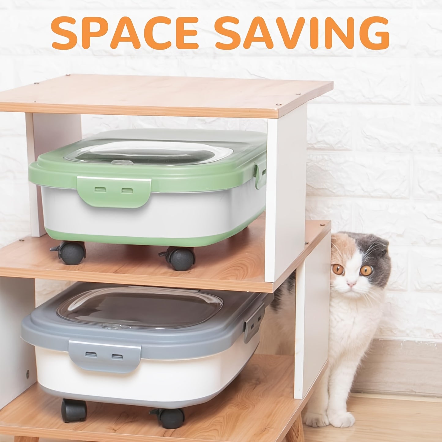 [Collapsible Pet Food Container Wheels] 20lbs Collapsible Dog Food Storage Container with Airtight Lid, Wheels, Scoop - Rectangular PP Pet Treat Container for Dry Food, Suitable for Dogs, Cats & Small Pets, Pet Snacks, Other