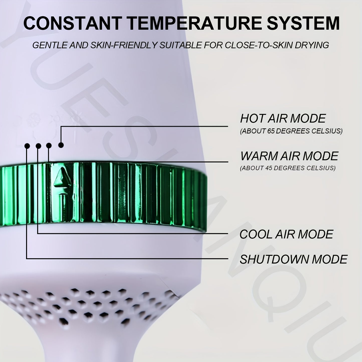 2-in-1 Pet Hair Dryer and Grooming Brush with 3-Speed Temperature Control, Quiet Operation for Dogs After Bathing, White with Green Accents, Plastic Material, Ideal for Wet or Dry Pet Care, Dog Grooming