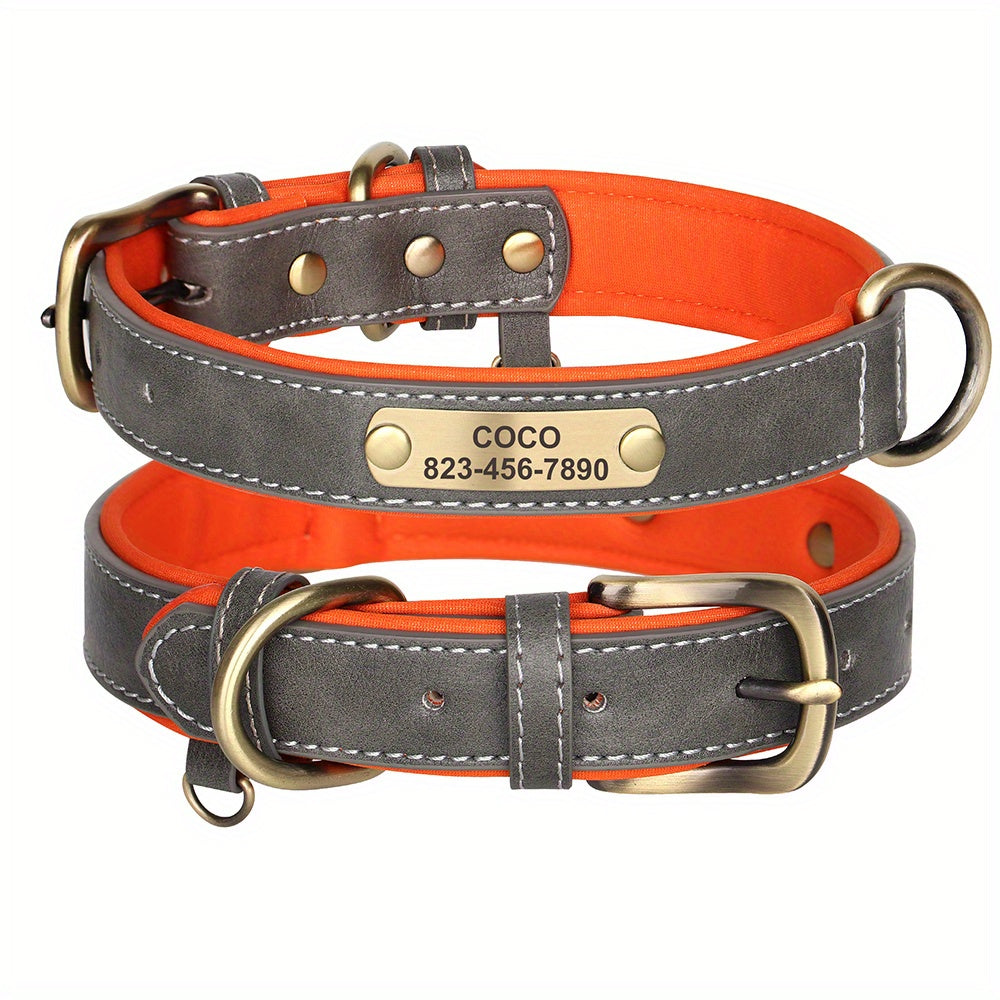 [Custom Dog Collar] Soft Padded Custom Engraved Dog Collar with ID Nameplate - Adjustable Pet Collars for Small to Large Dogs - Solid Pattern, Durable Material, Personalized