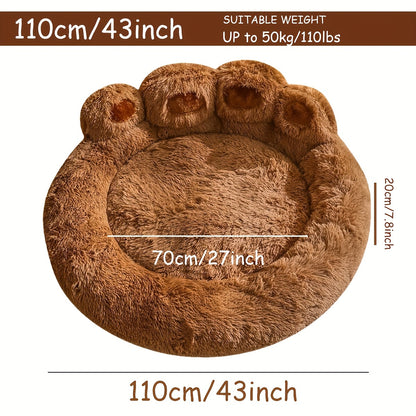 Cozy Paw-Shaped Pet Bed – Plush Faux Fur, Calming Donut Design, Machine Washable – Ideal for Dogs & Cats