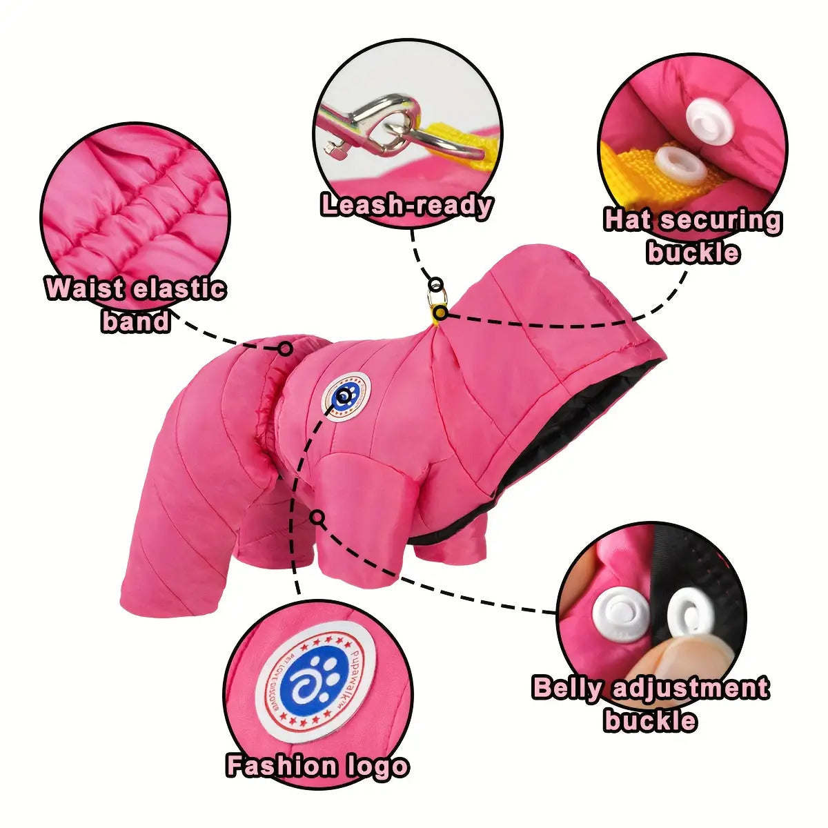 Windproof Thermal Winter Dog Onesie with Hood - Lightweight Warm Pet Suit for Small & Medium Dogs, Easy Snap Button Closure, Machine Washable Cold Weather Clothing for Chihuahuas, Pomeranians, Shih Tzus - Indoor/Outdoor Use,