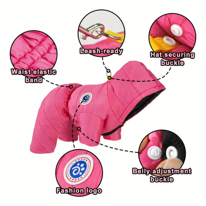 Windproof Thermal Winter Dog Onesie with Hood - Lightweight Warm Pet Suit for Small & Medium Dogs, Easy Snap Button Closure, Machine Washable Cold Weather Clothing for Chihuahuas, Pomeranians, Shih Tzus - Indoor/Outdoor Use,