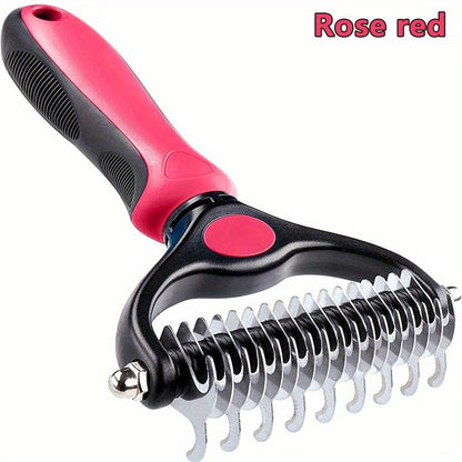 1pc Double-Sided Pet Slicker Brush - Dematting Comb for Shedding Dogs - Stainless Steel Dog Hair Remover with Ergonomic Handle for Easy Grooming and Pet Care
