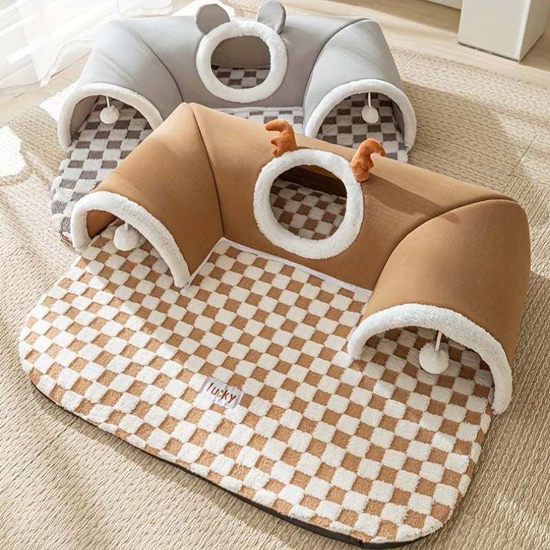 Cat Tunnel Cat Nest Small Pet Tunnel Small Pet Nest Elk Pet Nest Hide and Seek Toy Cat Tunnel Play Sleep Integrated Bear Shaped Tunnel Cat Nest Pet Nest Warm Nest Rabbit Hamster Tunnel Nest