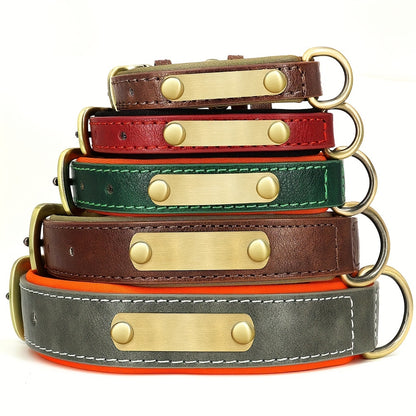 [Custom Dog Collar] Soft Padded Custom Engraved Dog Collar with ID Nameplate - Adjustable Pet Collars for Small to Large Dogs - Solid Pattern, Durable Material, Personalized