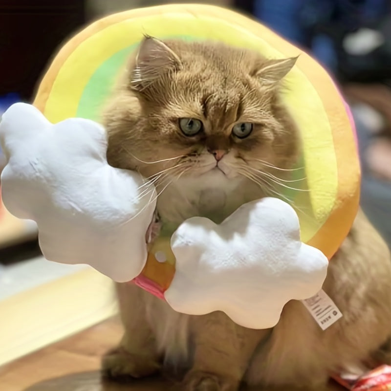 Zeze Cat Plush Rainbow Shape Soft Elizabethan Adjustable Collar For Cat Wound Healing Protective, Pet Elizabethan Collar For Cats, Mini Dogs And Rabbit