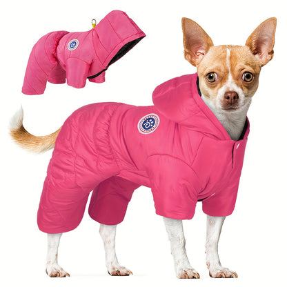 Windproof Thermal Winter Dog Onesie with Hood - Lightweight Warm Pet Suit for Small & Medium Dogs, Easy Snap Button Closure, Machine Washable Cold Weather Clothing for Chihuahuas, Pomeranians, Shih Tzus - Indoor/Outdoor Use,