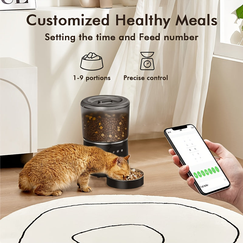 NPET 4L 140.8OZ Automatic Pet Feeder Tailored Healthy Meals Dispenses 1-9 Portions with Accurate Control 4L Large Capacity Available in Button And APP Versions