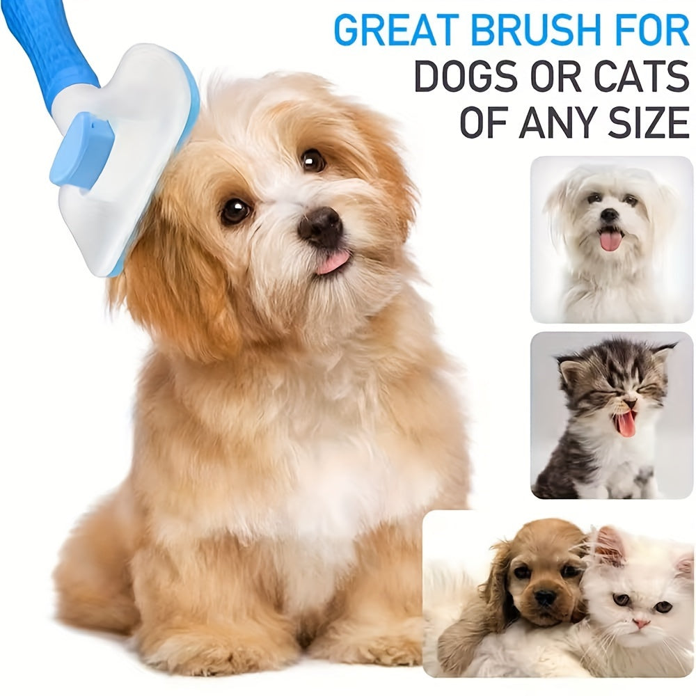 1pc Easy-Clean Dog & Cat Grooming Brush with One-Click Hair Removal, Plastic Handle & Gentle Massage Comb for Loose Fur - Detangling for All Pets, Dog Grooming Tools, Pet Care Accessory, Ergonomic Pet Accessory, Durable Pet P