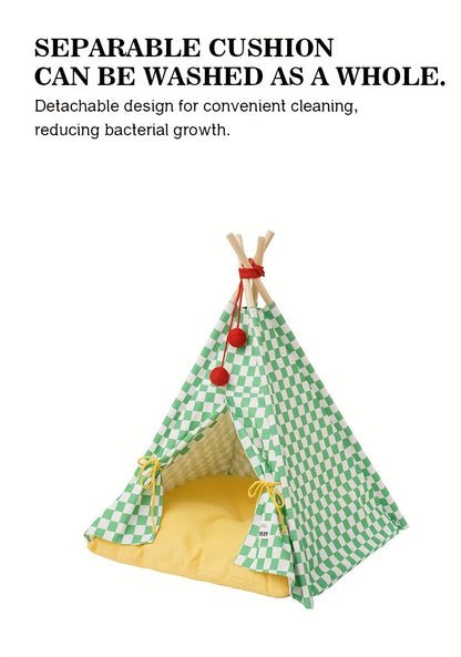 Zeze Cute Pet Tent Pet House Cat Nest Semi-closed Detachable Washable Mat Cat Bed Four Seasons Universal Cat Bed With Checkerboard Pattern