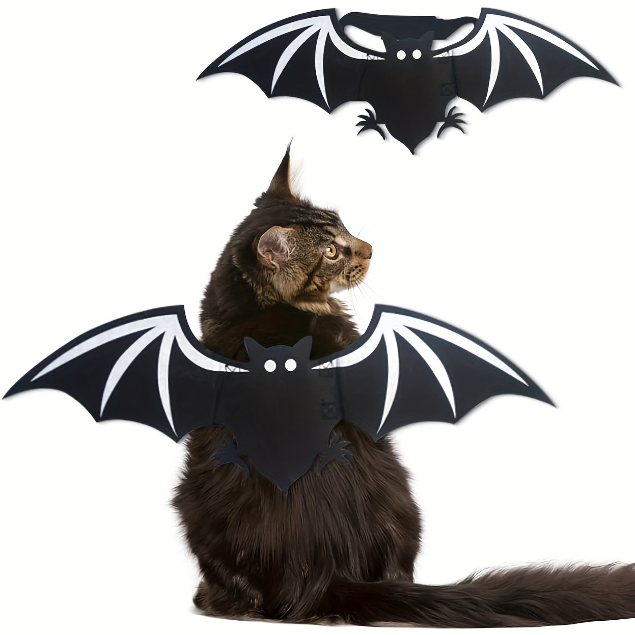 Pet Halloween Costume, Black Devil Bat, Adjustable Cat & Dog Outfit with White Wings & Eyes Print, Bat Wings, Claws, Cute Felt Fabric with Hook Closure, for Trick-or-Treat, Easter, Photo, Pet Role Play Party, Masquerade Ball