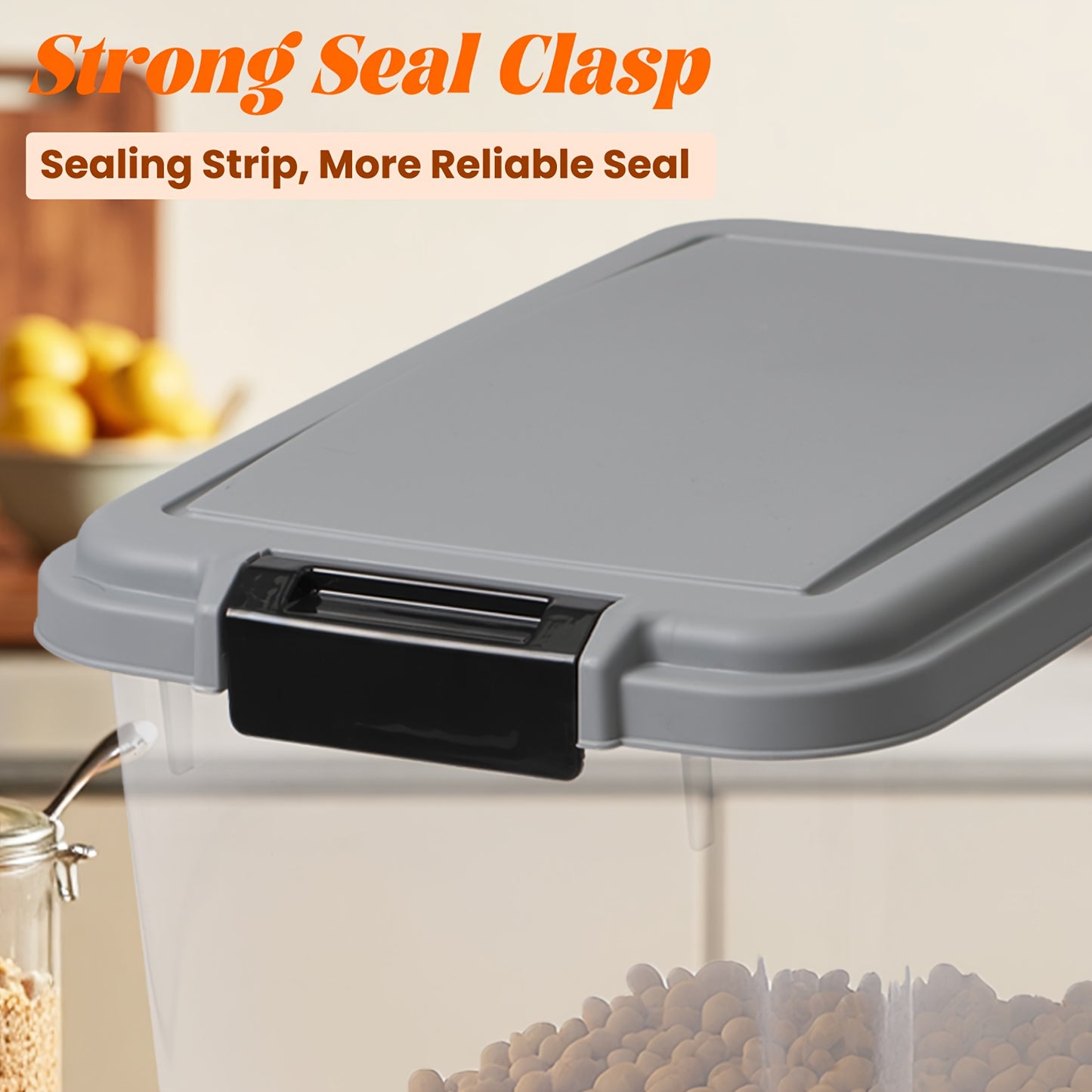 30LBS & 11LBS Large Pet Food Storage Bin with Locking Lid & 4-Wheel Mobility - Heavy-Duty Clear Square Container with Black Base, Spill-Proof Design for Dogs, Cats, Birds - Easy-Clean Durable Plastic Food Dispenser with 2 Cup