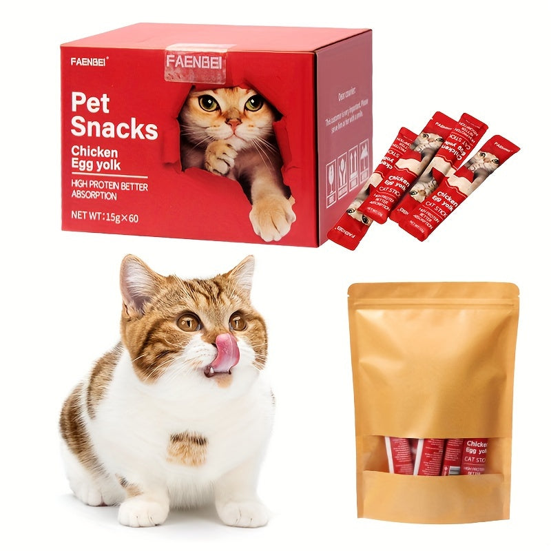 [Pet Pampering] Farmer's Delight Cat Treats - Chicken Egg Yolk, Salmon Krill, Tuna Mussel Flavors, 0.52oz Bags, 24/60pcs, Lickable & Squeezable, Nutritious Pet Snacks for Cats, Feline Rewards | Vibrant Packaging | Healthy Cat